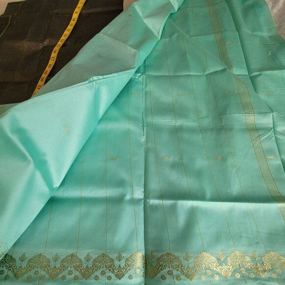 Seafoam Green Silk & Gold Banarasi Saree Sari 2 Pcs NEW 44W x 184L - Picture 7 of 16
